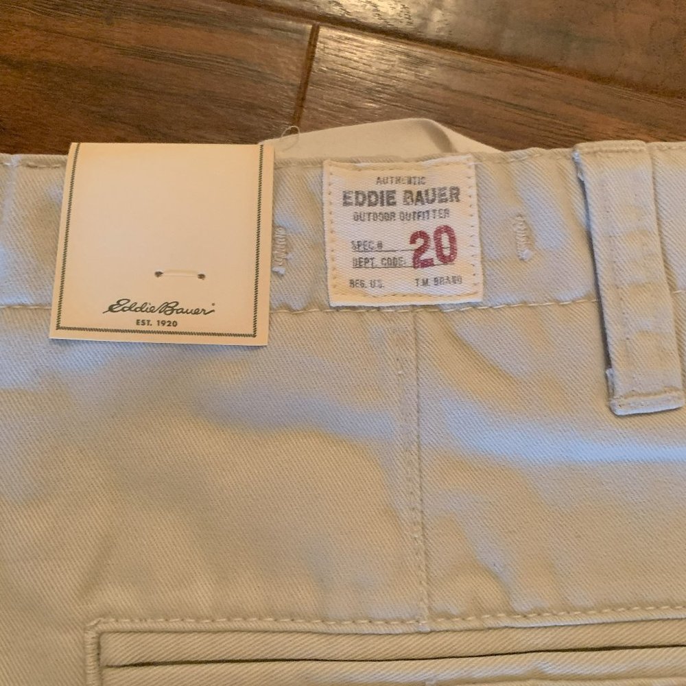 Brand New with Tags.  Eddie Bauer Flat Front Ultimate Khaki.  Size 34x32